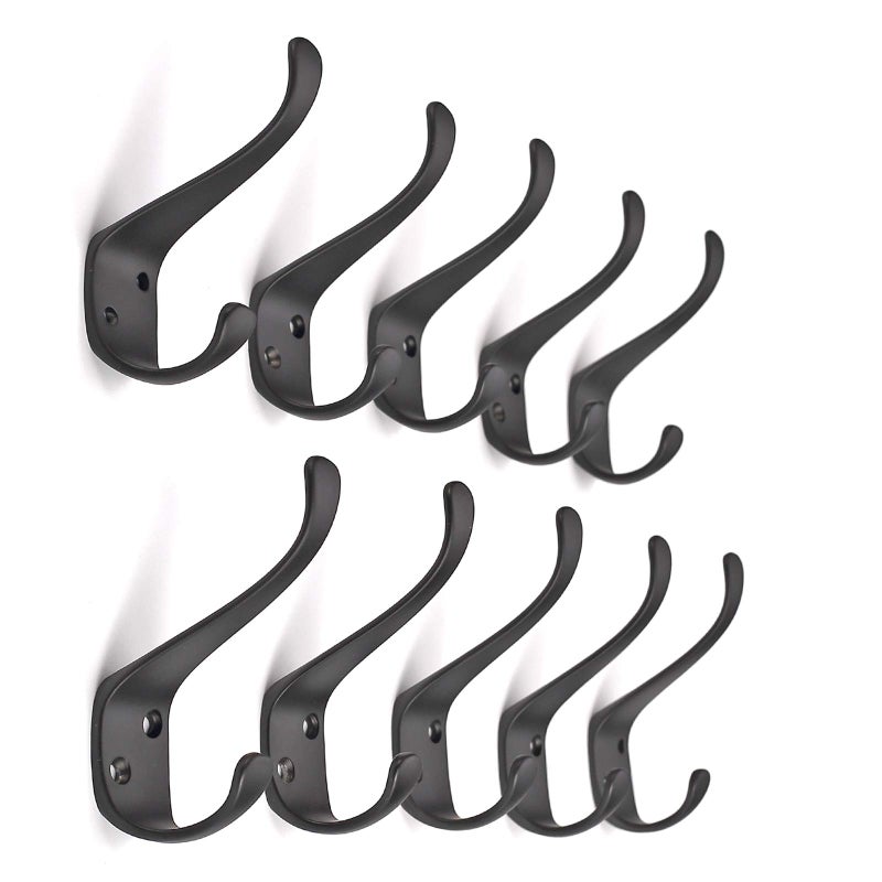 Ambipolar 10-Pack Elegant Coat Hooks Wall Mounted, Decorative Heavy Duty Double Matt Black Wall Hooks for Hanging, Coat Hooks, Purse Rack, Hat Hooks with Screws - Image 2